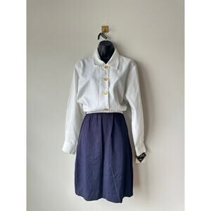 Vintage 90s DVF Colorblock Blue White Shirt Dress Elastic Waist Midi 12 NWT